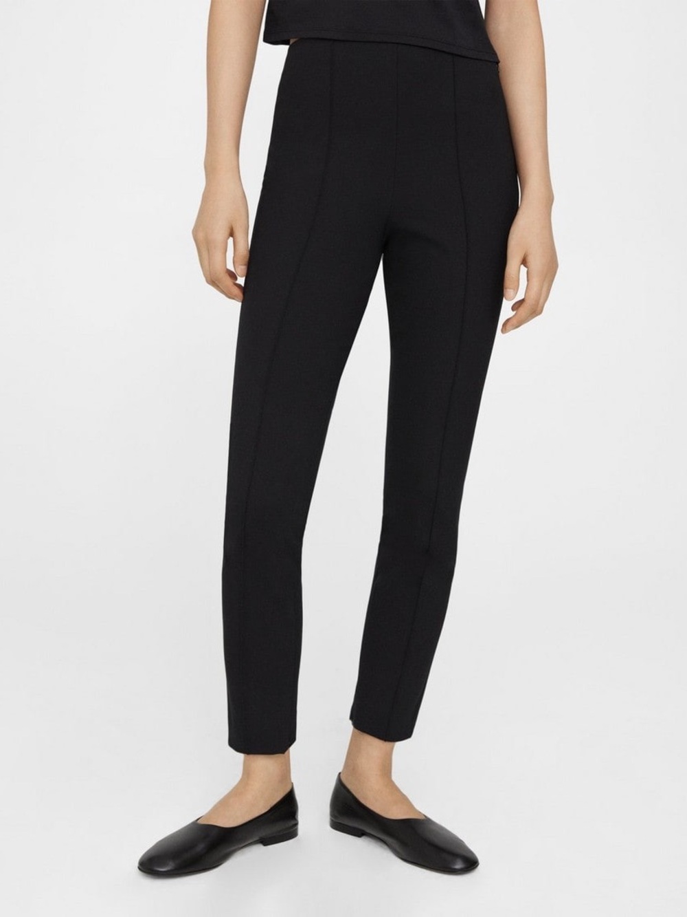 Theory Black High Rise Pull On Leggings Pants Elastic Waist Ankle Zip Size M